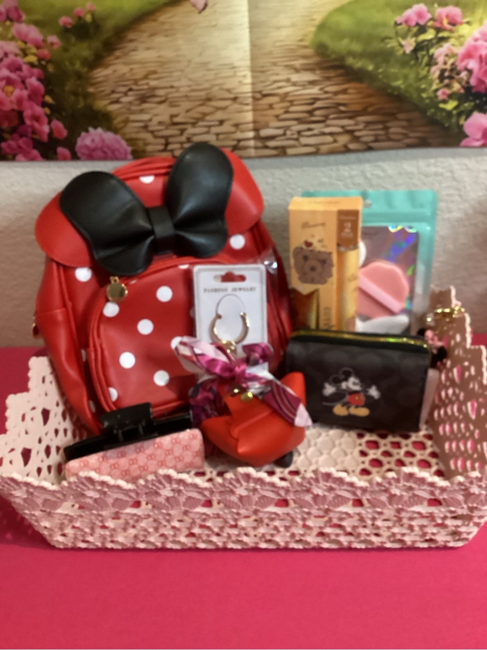 Minnie Mouse Red Polka Dot Kids Mini Backpack with Black Bow Accent